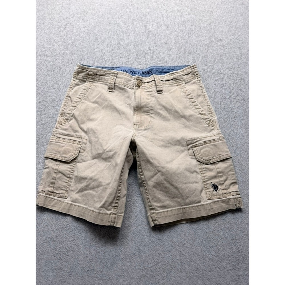 US Polo Assn Mens Khaki Cargo Shorts Tan Cotton Twill Size 30 Utility Outdoor